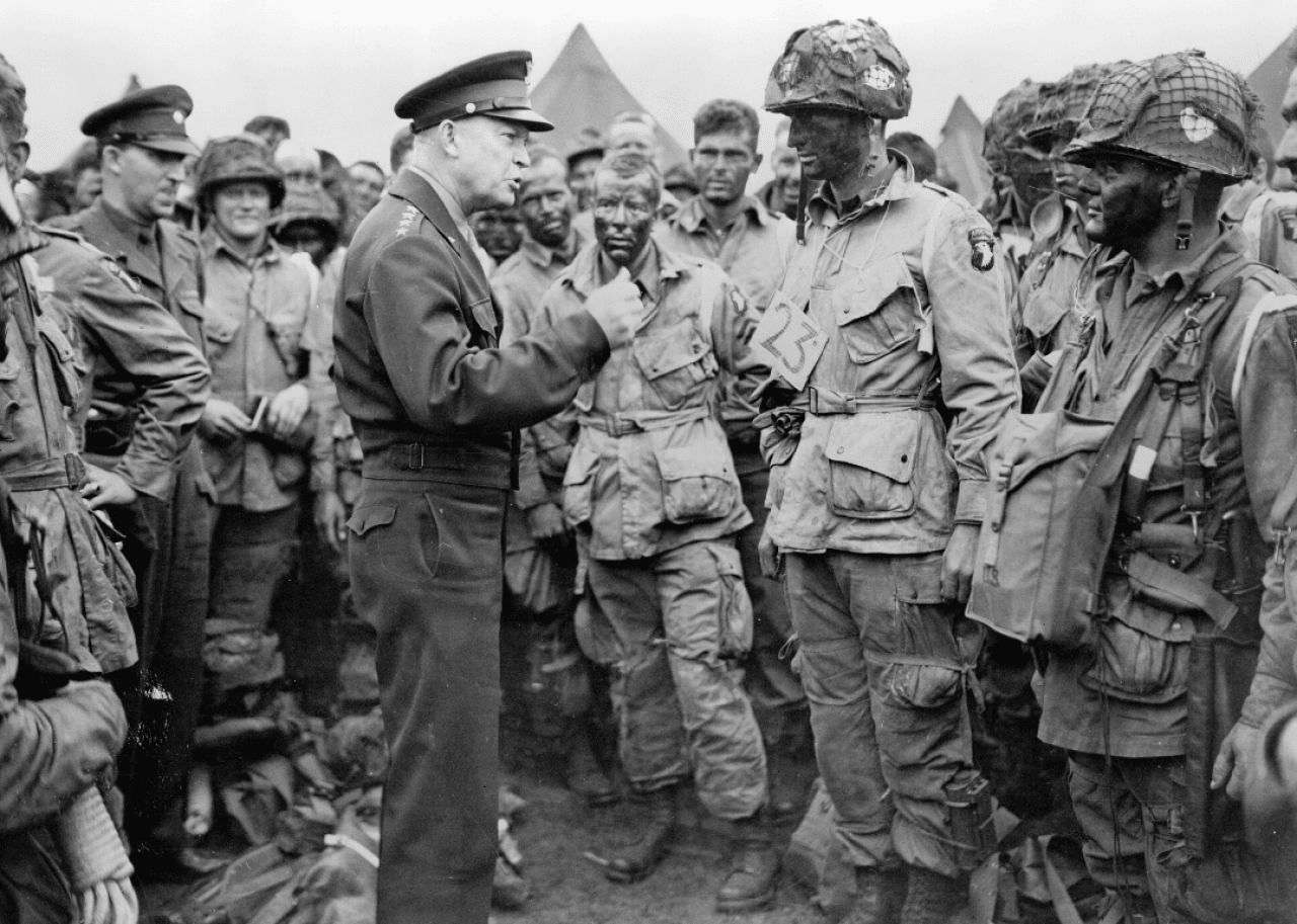 Gen. Dwight D. Eisenhower gives the order of the day, 