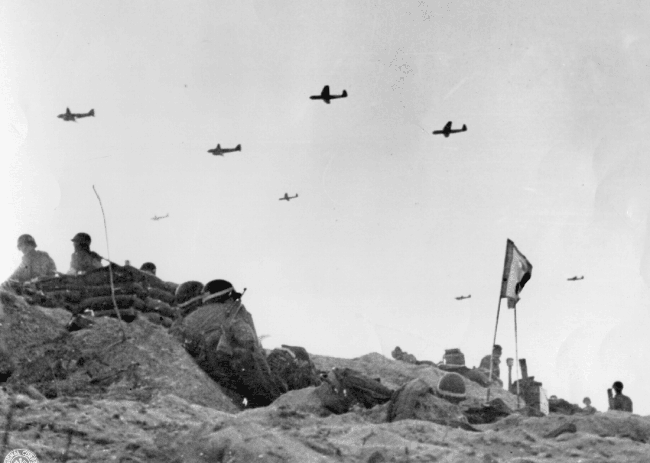 Gliders bring supplies to troops on Utah Beach on June 6, 1944.
